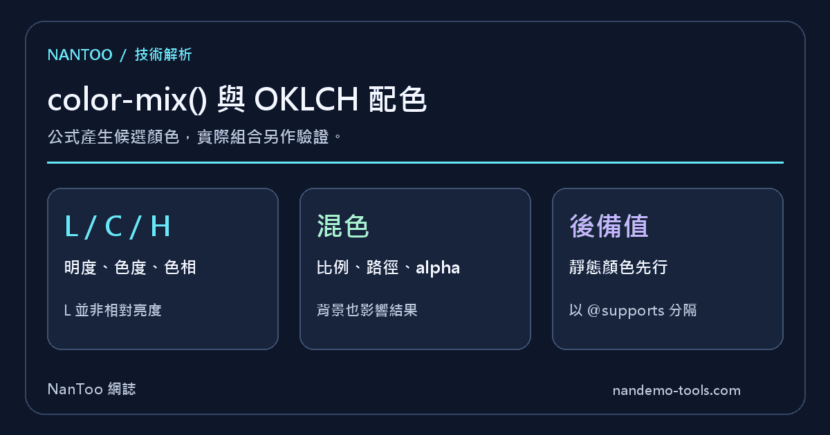 CSS color-mix() 與 OKLCH：由品牌色建立按鈕及深色模式配色