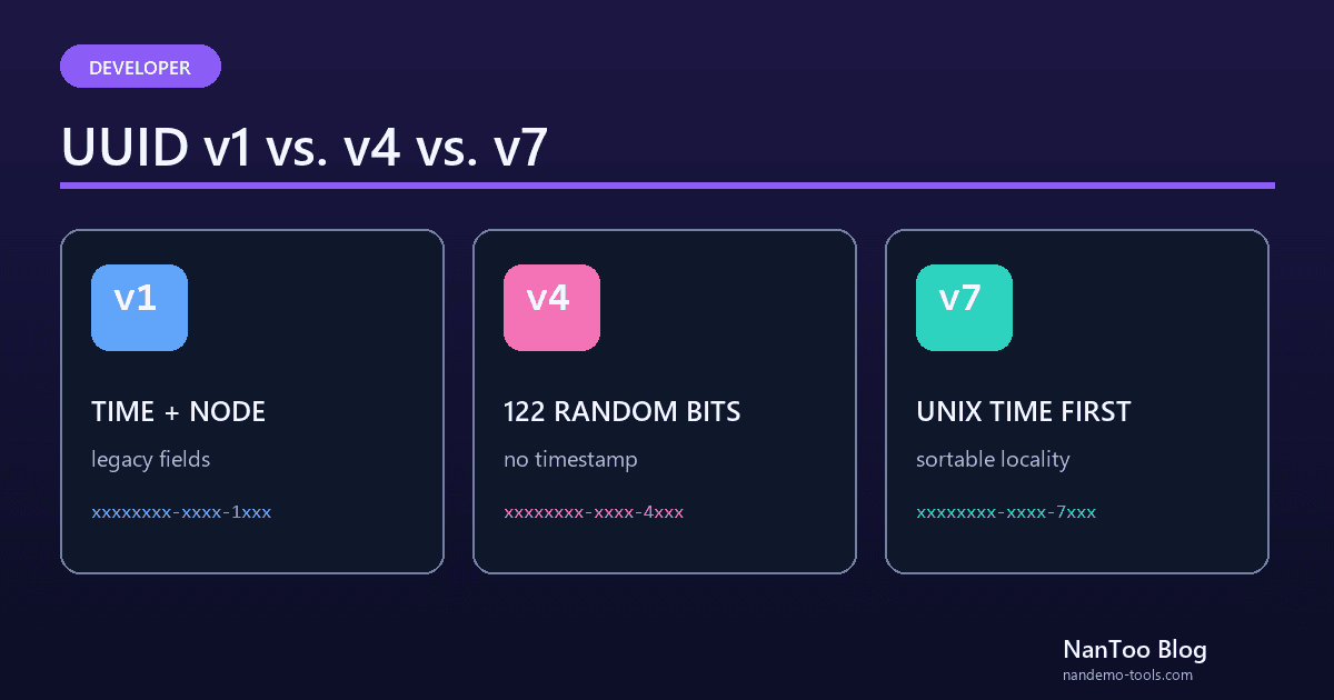 UUID v1 vs. v4 vs. v7: A Practical RFC 9562 Guide